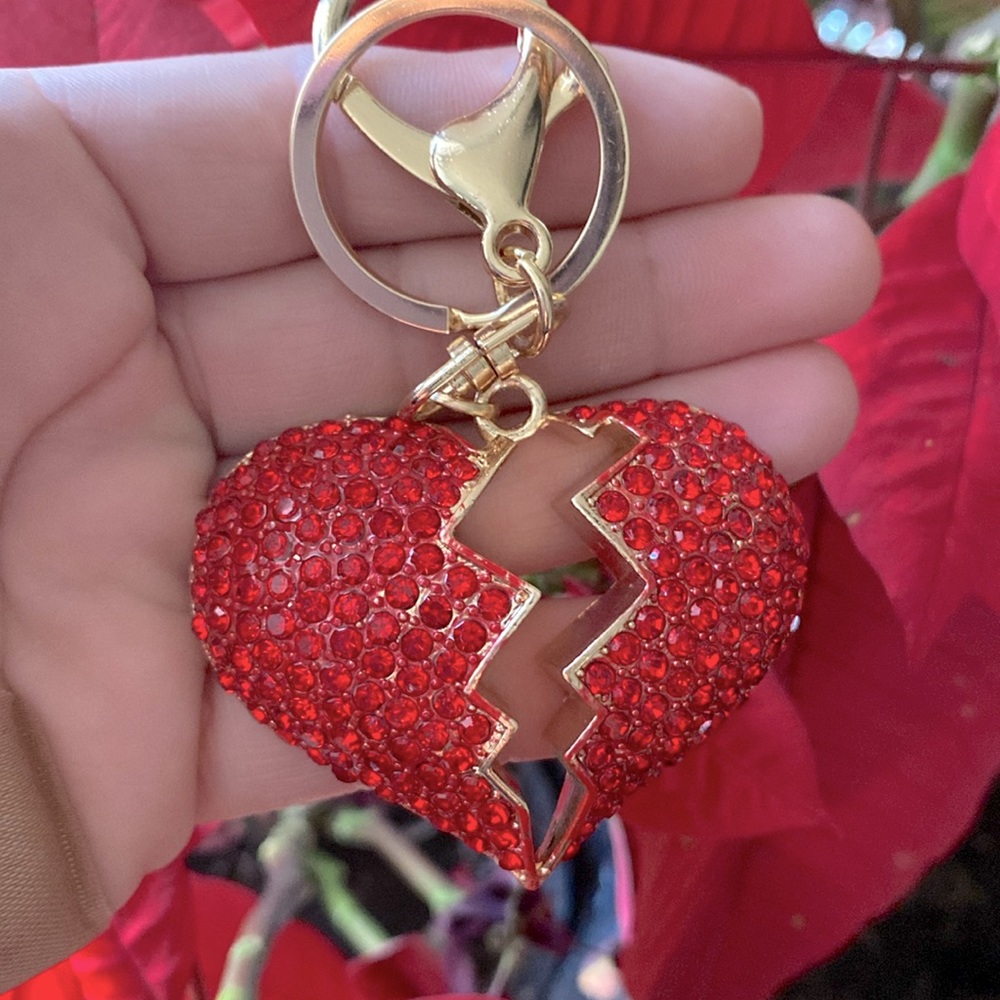 Red Rhinestones Heart Keychain Bag Charm